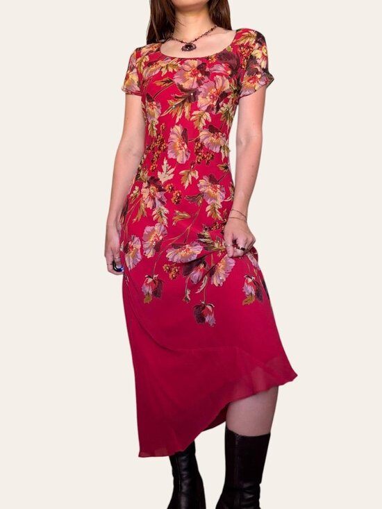 Paradise Dresses & Skirts - 90s vintage Paradise New York hot pink sequin beaded floral chiffon fairy dress